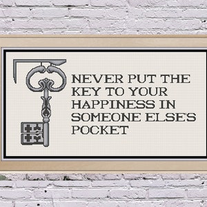 Key to Happiness Vintage Key Empowerment Cross Stitch Pattern PDF Digital Download