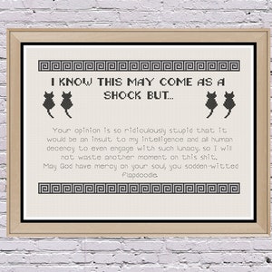 Subversive Insult Cross Stitch Come as a Shock Cats Sampler PDF Pattern Digital Download