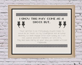 Subversive Insult Cross Stitch Come as a Shock Cats Sampler PDF Pattern Digital Download