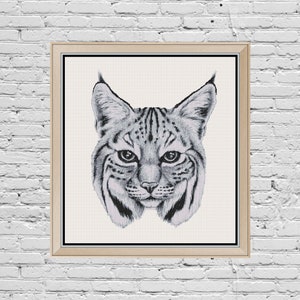 Wildlife Bobcat Greyscale Cross Stitch Pattern Modern PDF Digital Download