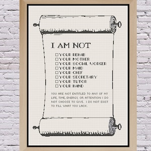Not Your Rehab Empowering Feminist Cross Stitch Scroll Pattern PDF