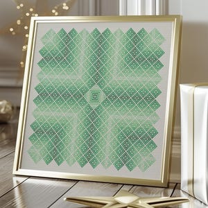 Large Gradient Tiles Green Cross Stitch Geometric Sampler Pattern PDF Digital Download