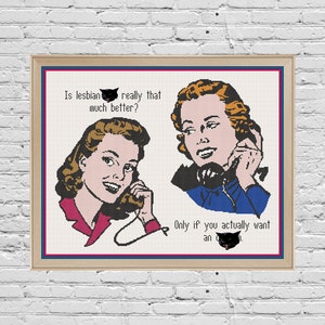 Download digitale sovversivo lesbico retrò vintage punto croce LGBTQ modello PDF