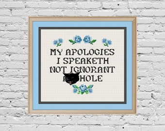 Subversive Floral Cross Stitch Roses Sarcasm Speaketh Not Ignorant Pattern PDF Digital Download