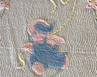 Original Vintage chenille “dog with kite” baby blanket circa 1950's