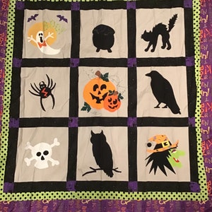 Machine appliquéd Halloween 9 different panels quilt top only, ready to be finished by you