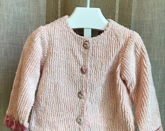 Size 3T pink chenille jacket with floral cuffs