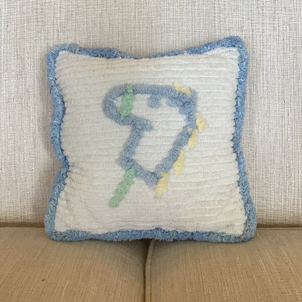 BLUE MOON Vintage Chenille Nursery or Crib pillow with a Hobie Horse Design