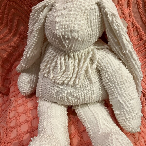 Neutral All white Vintage Chenille Hobnail pattern Bedspread Large Handmade Bunny rabbit for Easter or a gift for a boy or girl