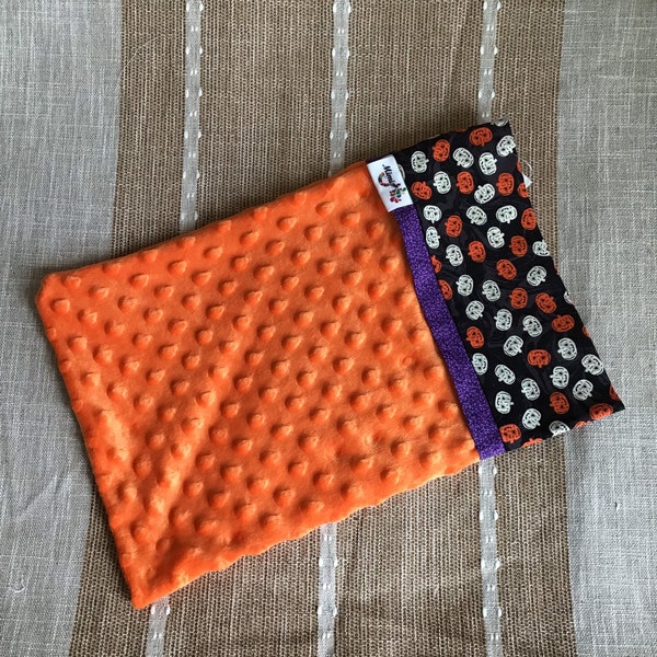 Orange Bubble Minky Fabric Pillowcase—Halloween Pumpkins (travel size)
