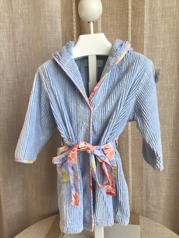 2/3T pastel blue chenille Girls Hooded Bathrobe