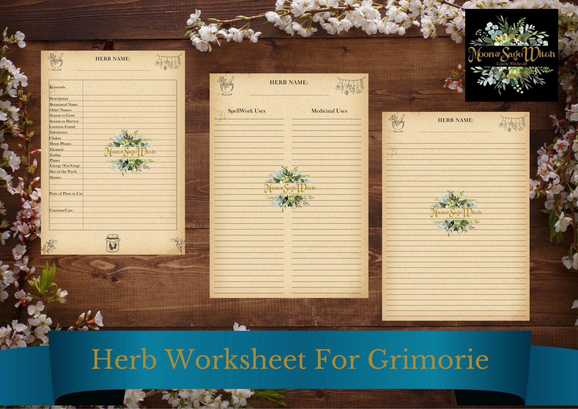 Printable Herb Worksheet, Digital Grimoire Worksheet, Blank Herb Pages ...