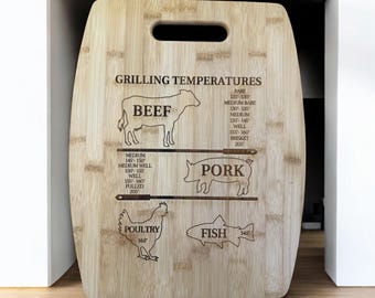 Grilling Temperatures Bamboo Cutting Board with Cutout Handle