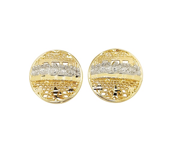 Men s Gold Last Supper Earrings 10K Yellow Gold Large Round