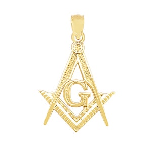 10K Yellow Solid Gold Masonic Pendant Freemason Necklace Pendant