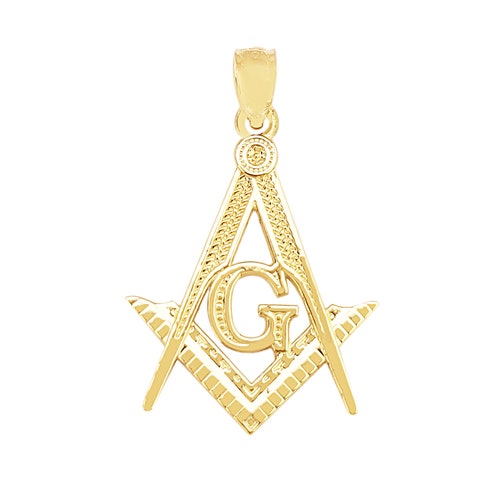 10K Yellow Solid Gold Masonic Pendant Freemason Necklace Etsy