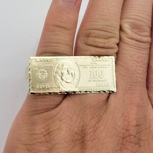 Men's 10K Yellow Gold Hundred Dollar Bill Ring Two Finger Ring Benjamin ...