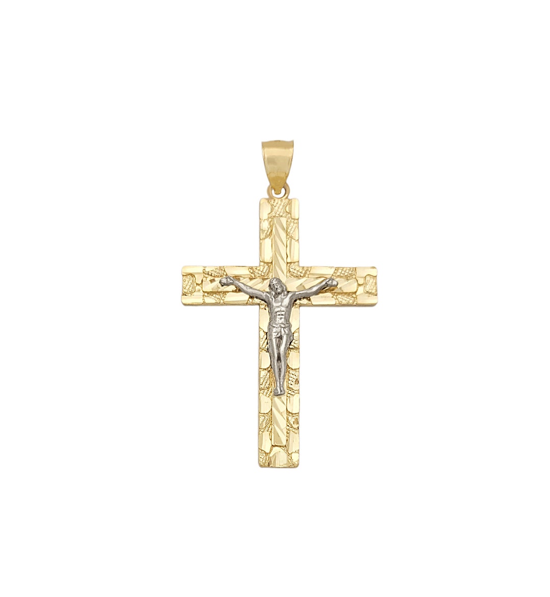 10k Gold Nugget Cross Pendant Gold Nugget Cross Pendant Solid 14K