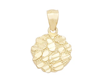 10k Yellow Gold Round Nugget Pendant Nugget Charm 13.5 mm Diameter