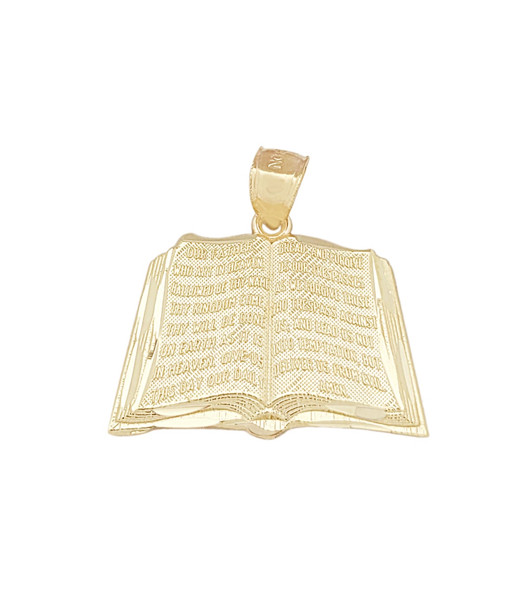 10K Yellow Gold Holy Bible Pendant Bible Charm With the Lord's Prayer ...