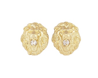 10K Yellow Gold Lion Head Earrings 14.5 mm x 12.5 mm