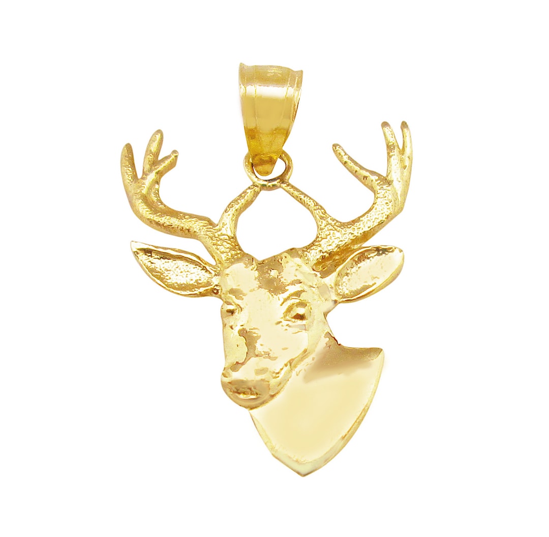 10k Yellow Gold Deer Head Pendant Stag Charm Solid Gold Deer Necklace Pendant Etsy