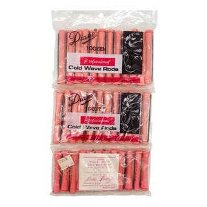 May include: Three clear plastic packages containing pink hair styling rods. Each package is labeled Diane Professional Cold Wave Rods and contains one dozen rods. The bottom package includes a white label with the text Multi-Grip Cold Wave Rods.