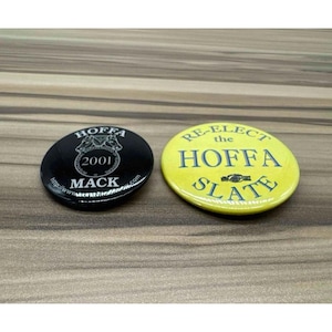 2 Pines de campaña electoral de la Unión Teamsters HOFFA 2001 (vintage) Botón MACK Reelección