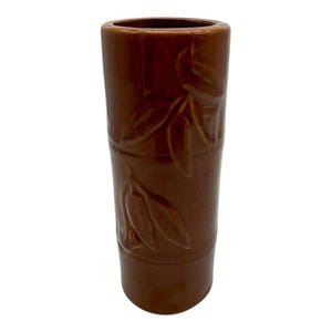 Vintage 6.5&quot; Brown Bamboo Leaves Ceramic Tiki Mug Cup Hawaii Luau Glossy #DW113