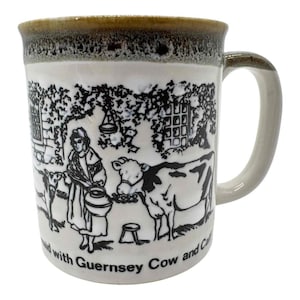 Vintage, Unused Guernsey Cow and Calf Milkmaid Embossed Mug Little Chapel Japan MCM