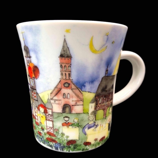 Vintage Kahla Made in Germany Town Village Carnival Porcelain Mug Ferris Wheel Churches