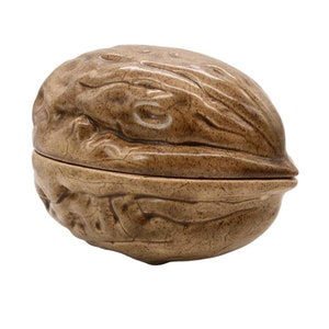 Vintage Large 7" Walnut-Shaped Ceramic Jar Trinket Box Figural Nut Realistic Hand-Painted Art Piece