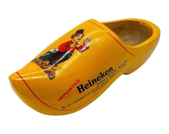 Vintage importierte Heineken Dutch Holland Beer 9 "Gelb geschnitzte Holz Clog 1950er Jahre Werbung