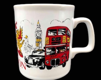 Vintage Staffordshire Kiln Craft Sights of London Mug Double-Decker Bus Royal Guard England