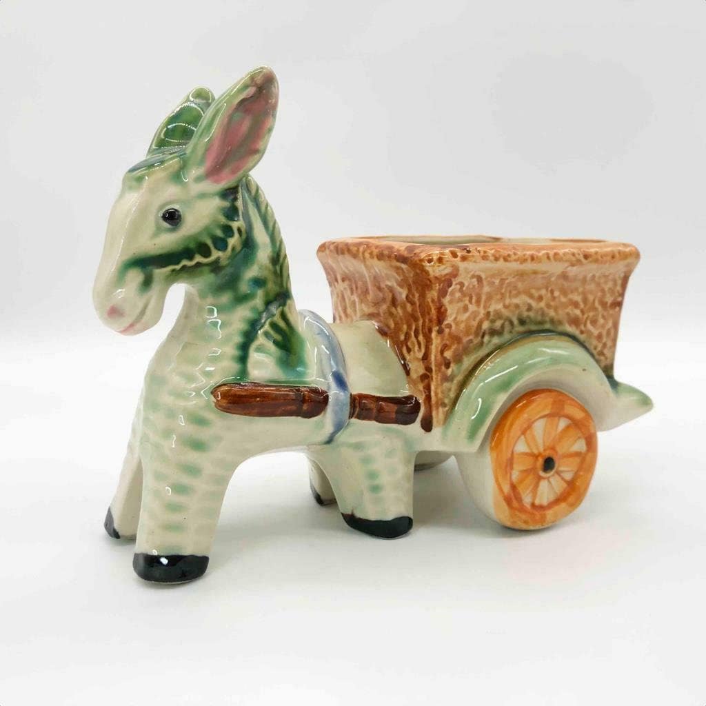 Home & Living Vintage Donkey With Cart Pottery Planter Donkey Planter