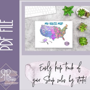 Etsy State Sales Tracker für kleine Unternehmen / Small Business Sales Tracker / druckbare Etsy Shop Sales Map / druckbare Etsy Shop Sales Map