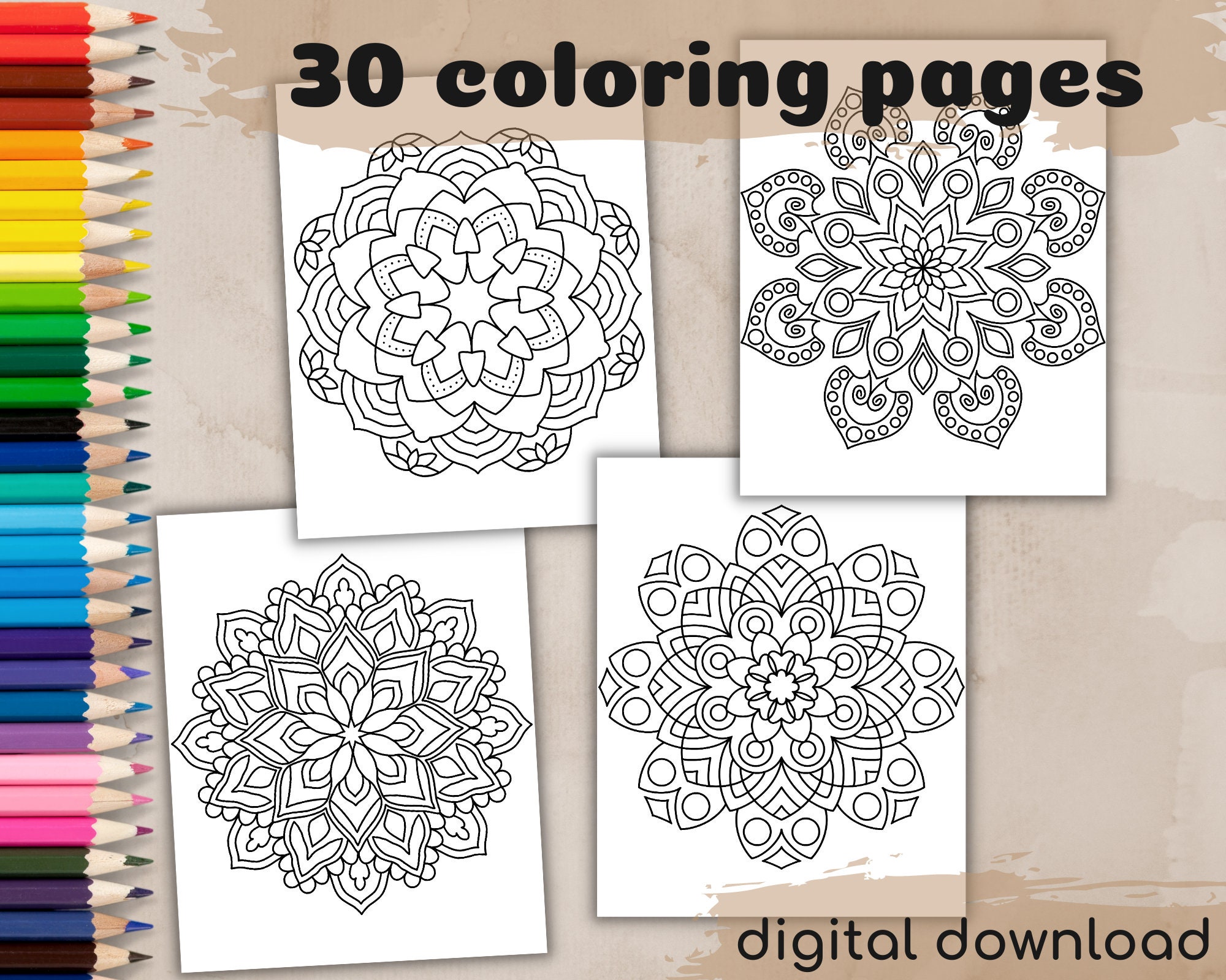 Anxiety Coloring Book/digital/instant Download/easy Mandala Coloring Book  for Kids/mandala Coloring/for Kids/self Care Coloring Pages/v1 