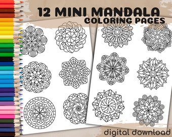 12 mini mandalas printable coloring pages adult coloring etsy