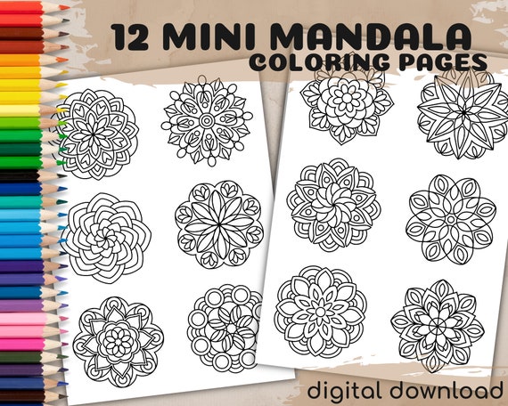 12 Mini Mandalas Printable Coloring Pages Adult Coloring Book Simple  Mandala Designs Easy to Color Mandalas Digital Artwork 