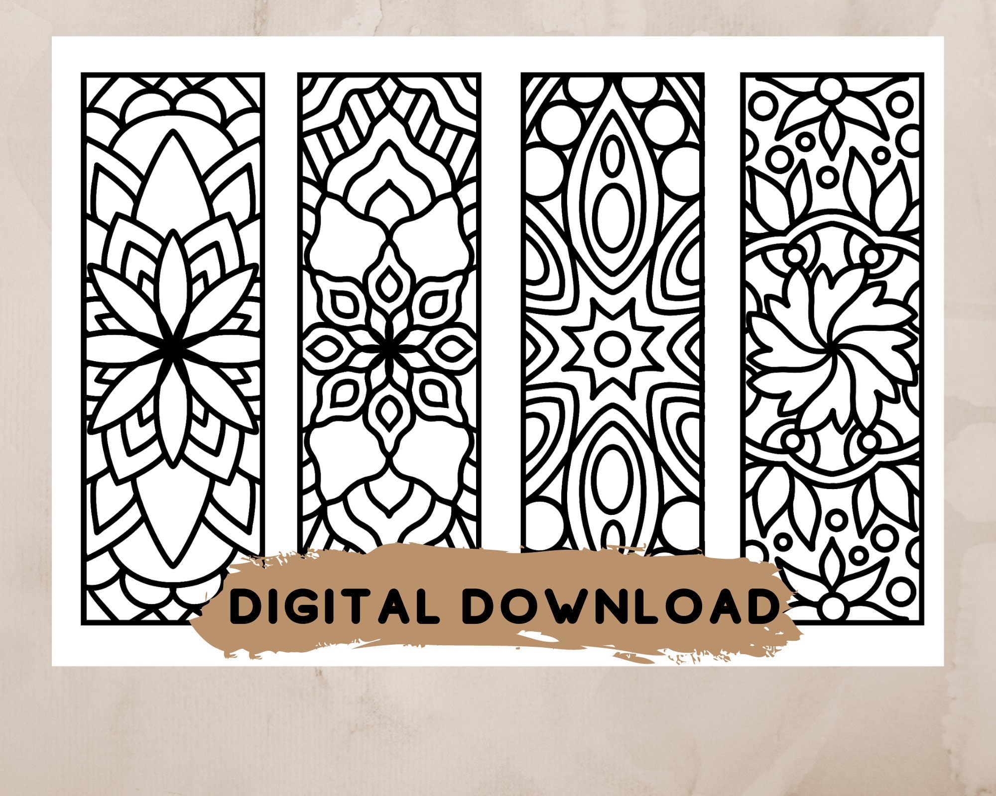 printable coloring bookmarks set of 8 abstract mandala etsy