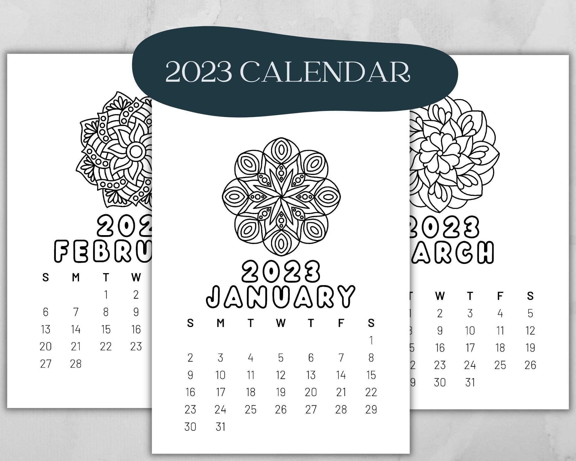 Printable Calendar 2023 Monthly Calendar Sunday Start Coloring Calendar Digital Desk Calendar 2023 Calendar for Coloring - Etsy printable-calendar-2023-monthly-calendar-sunday-start-coloring-calendar-digital-desk-calendar-2023-calendar-for-coloring-etsy