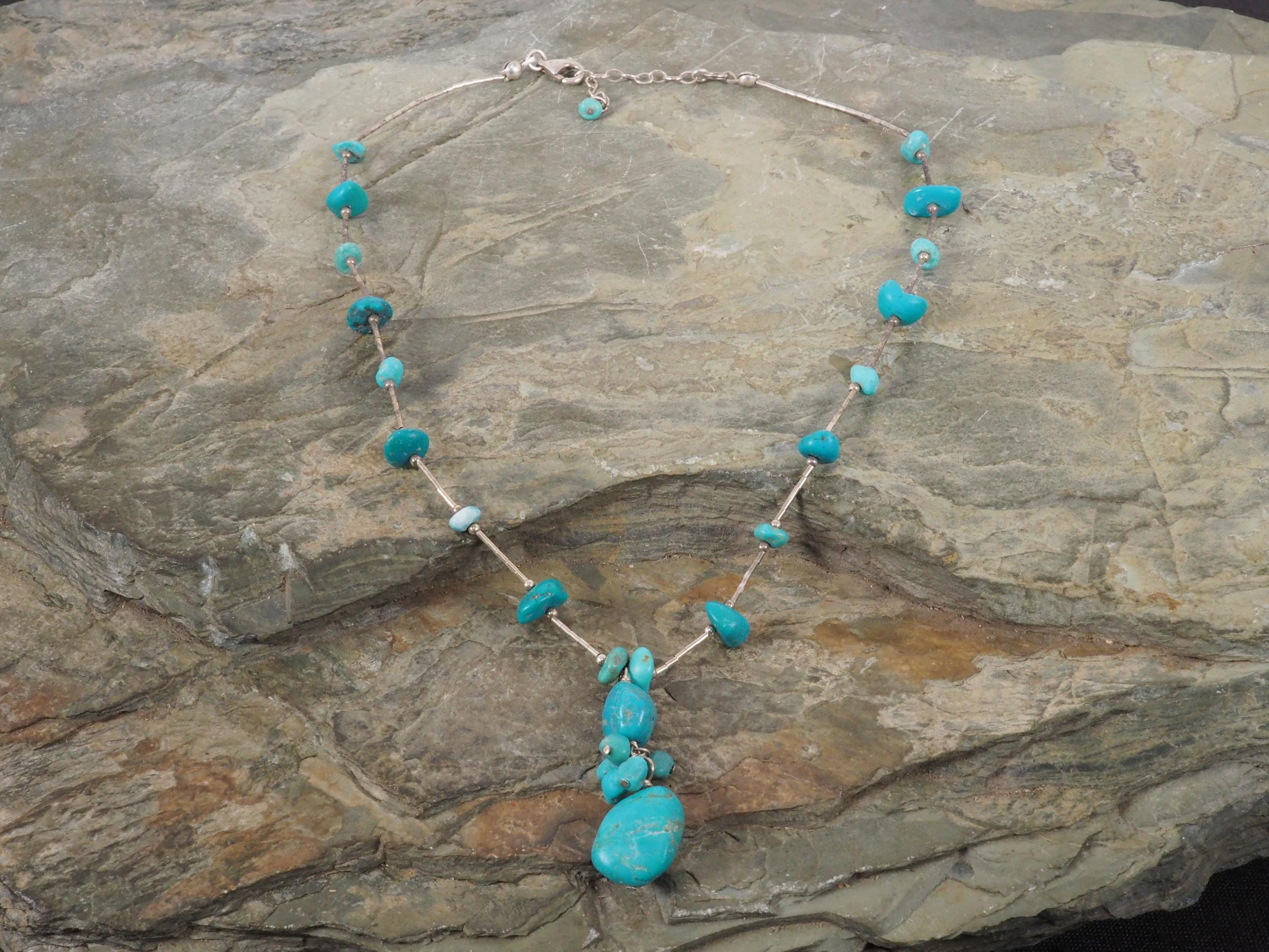 Vintage Southwest Sterling Silver and Turquoise Necklace Adjustable 16 ...