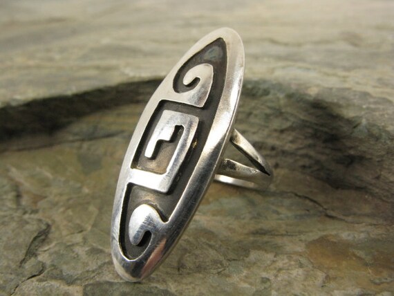 Vintage Hopi Overlay Sterling Silver Ring Size 6 … - image 1