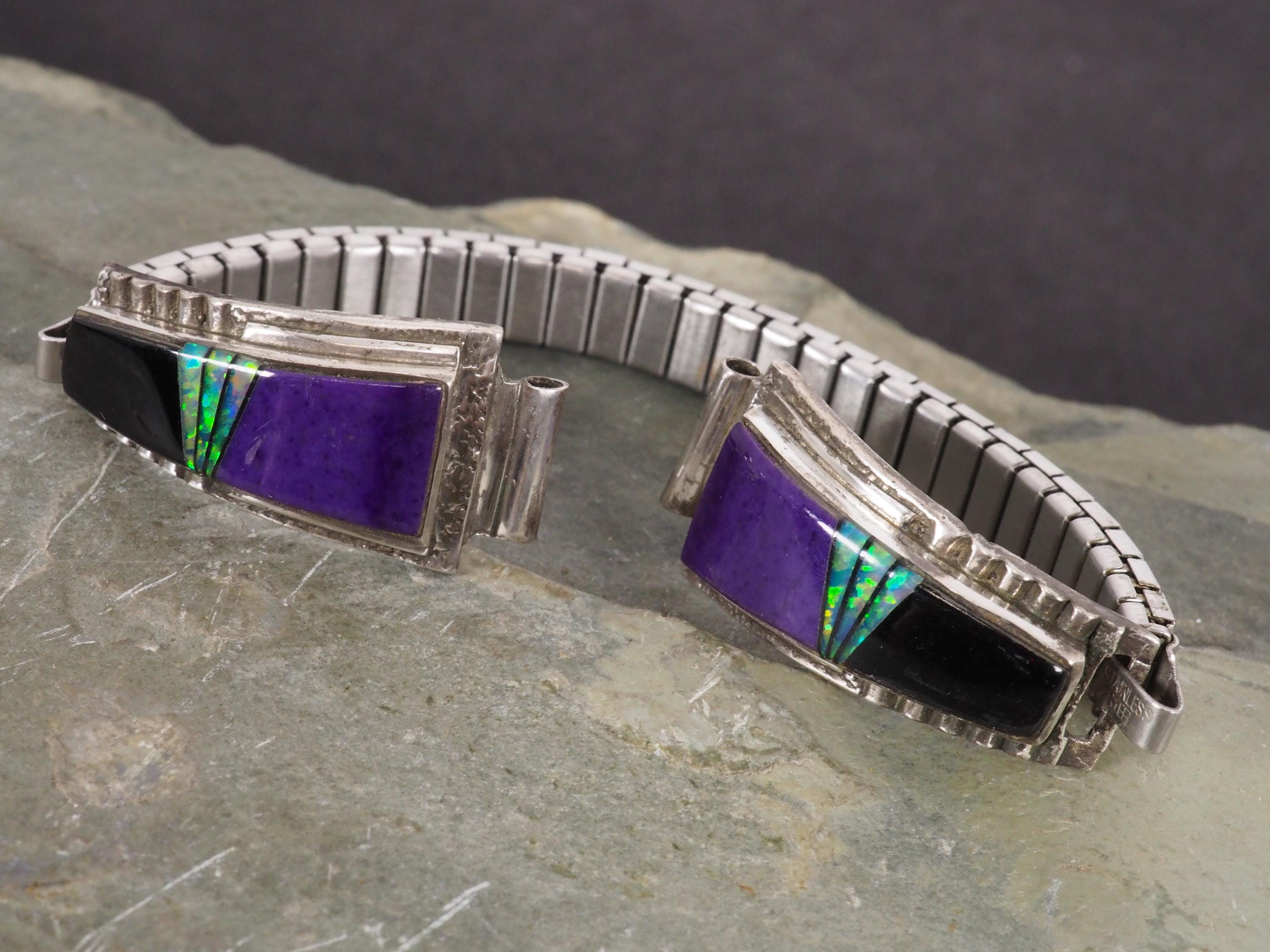 Vintage Navajo Cecil Ashley Sterling Silver Multi Stone Watch Tips 
