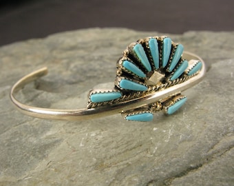 Vintage Zuni Evelyn White sterling silver and Turquoise Petit Point Bracelet 6 1/2"