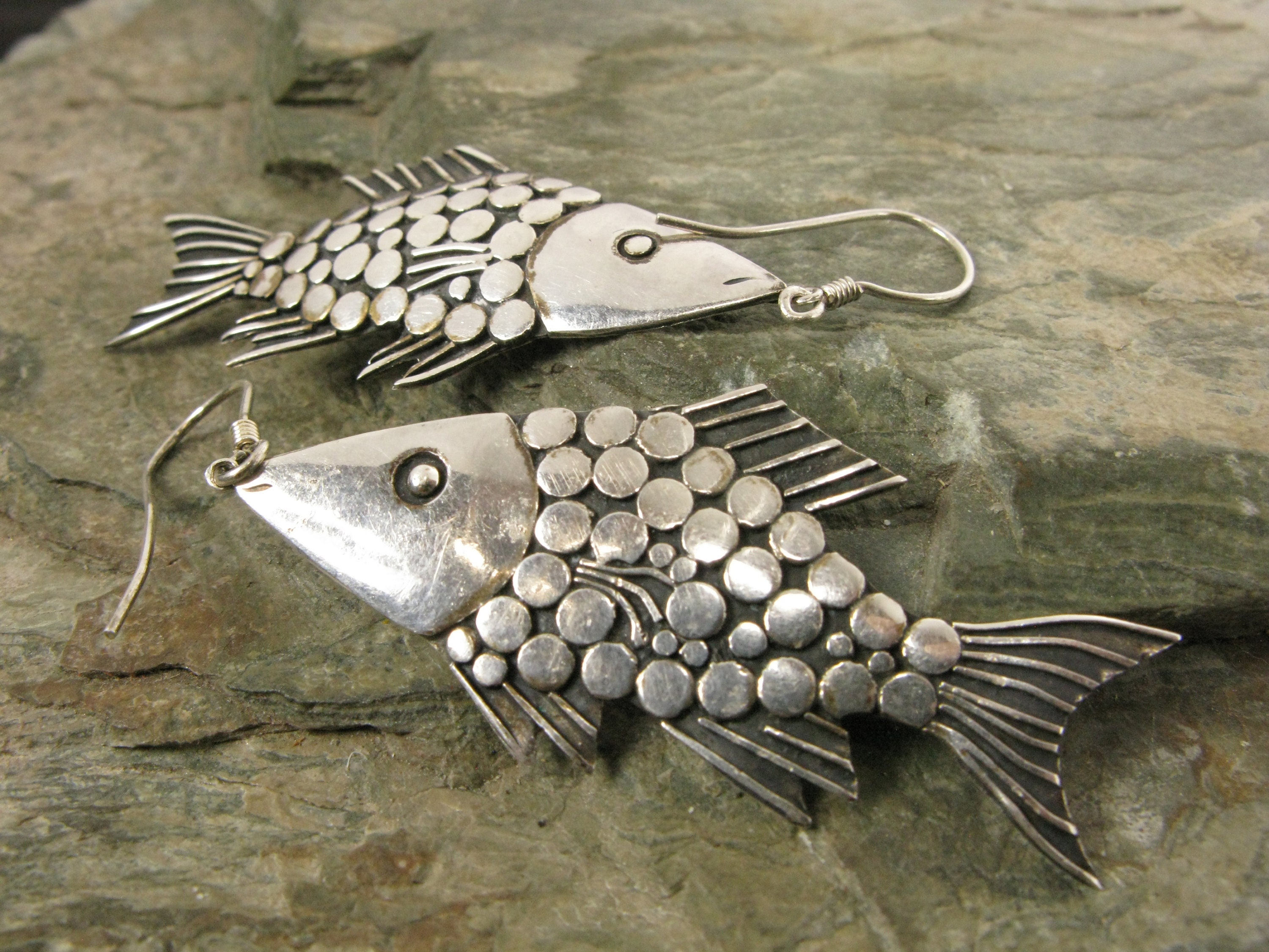 Vintage Large Sterling Silver Fish Dangle Earrings - Etsy