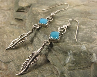 Vintage Native American Sterling Silver and Turquoise Dangle Earrings