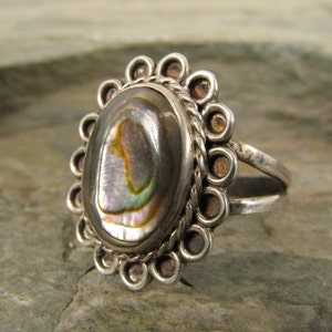 Vintage Taxco Mexico Sterling Silver Abalone Ring Size 6.75
