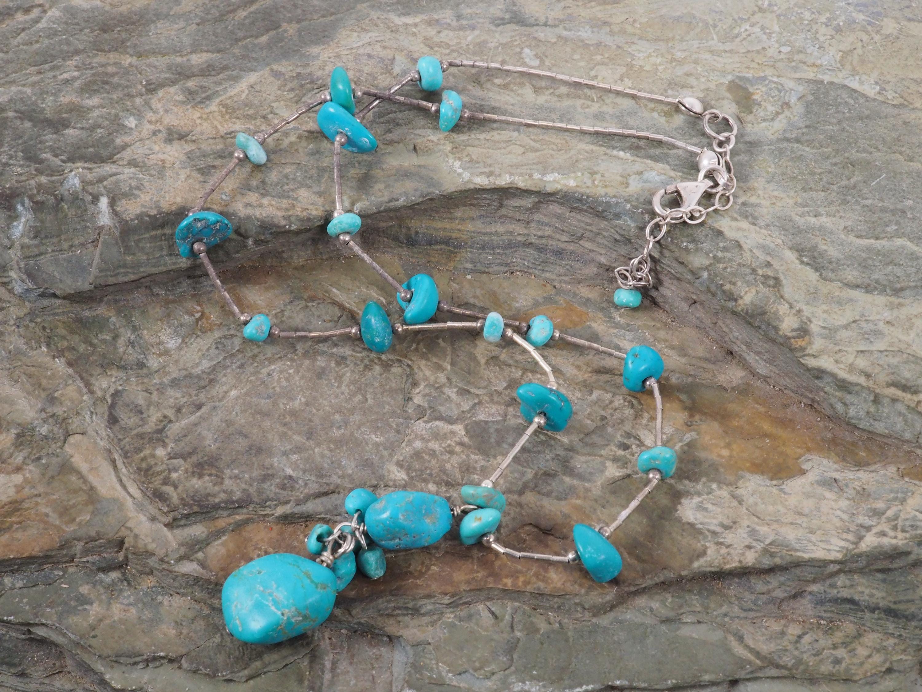 Vintage Southwest Sterling Silver and Turquoise Necklace Adjustable 16 ...