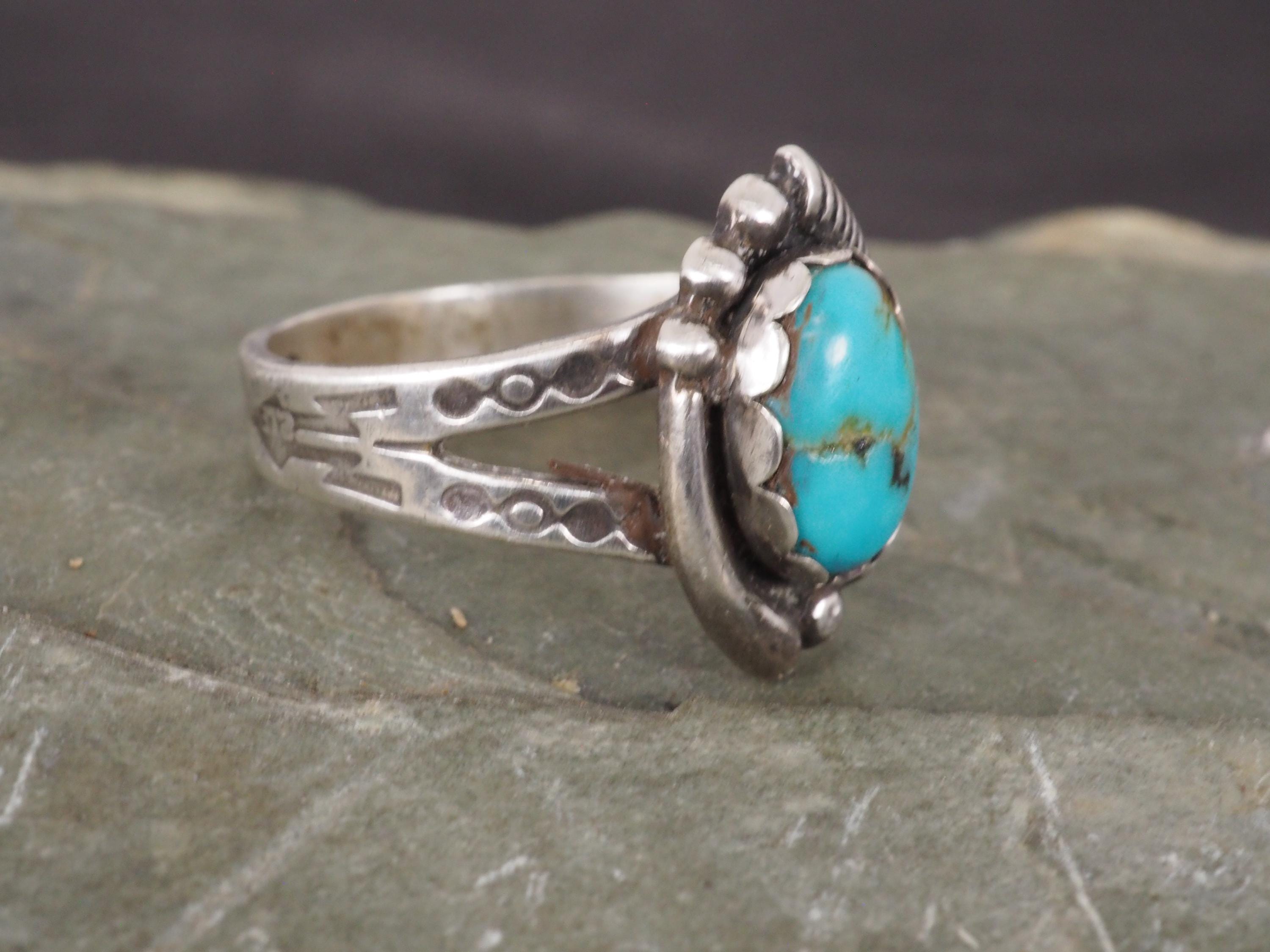 Vintage Southwest Sterling Silver and Turquoise Stamped Ring Size 6.5 ...